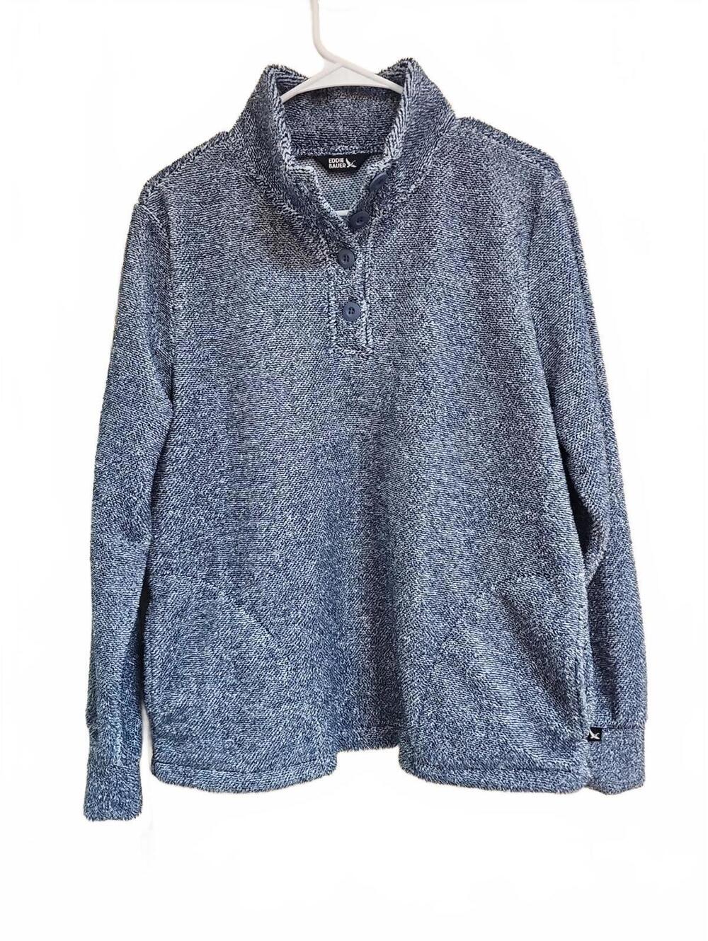 Eddie Bauer Women's Quarter Button Up Front Pockets Pullover Sweater Size L